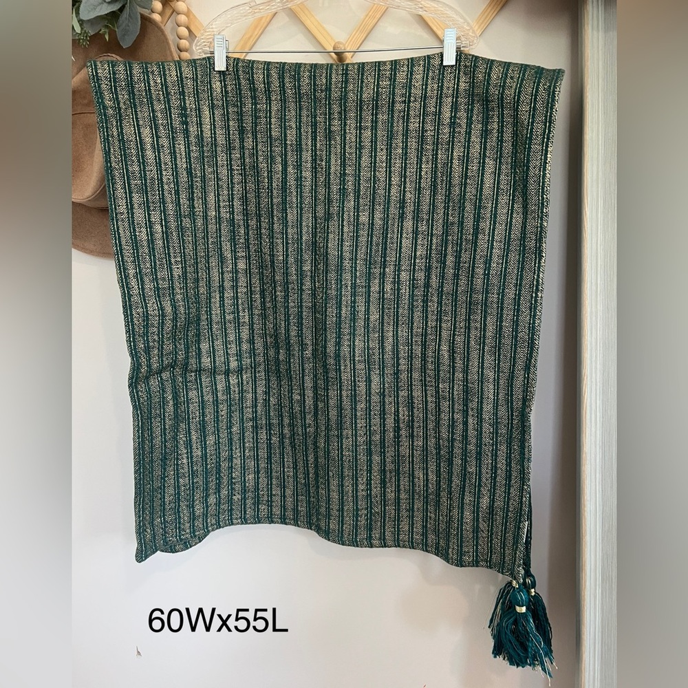 Tassel Decorative Throw Blanket- Gold & Teal